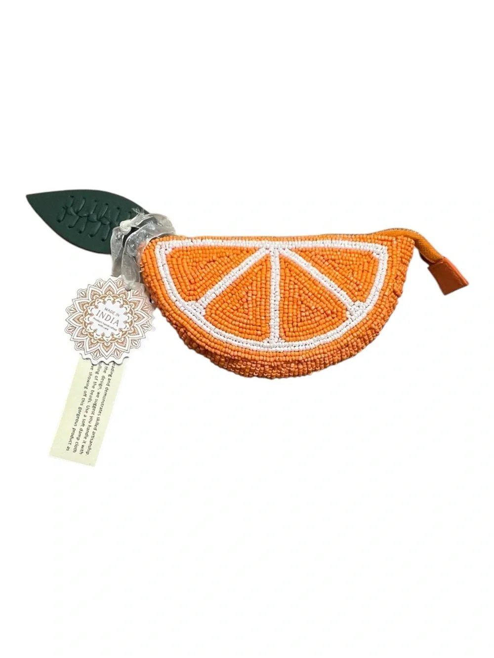 Handmade Beaded Orange Slice Coin Purse Bag Charm